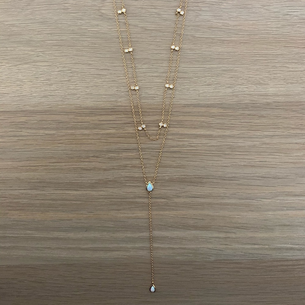Elizabeth Stone Double Lariat Necklace with Opal